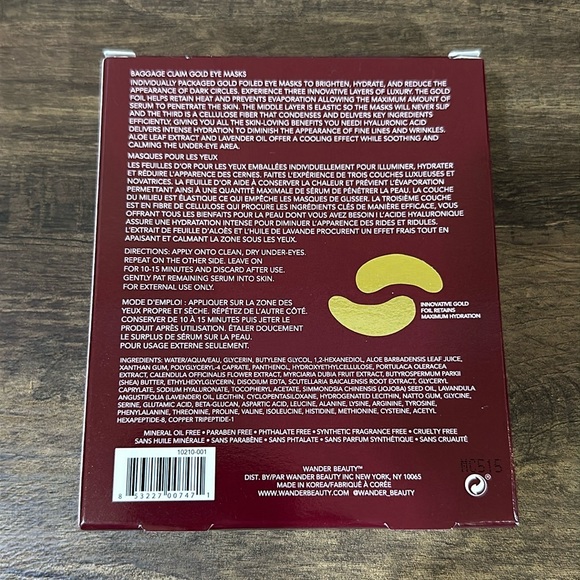 Wander Beauty baggage claim gold eye masks - 6 pairs - Picture 3 of 3